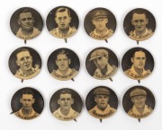1934 Australian Cricket Team badges, almost complete set (15 of 18); lacking only White, O'Reilly and Wait.&nbsp; - 2