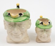DON BRADMAN&nbsp;graduated pair of Japanese porcelain character jugs, by Marutomo, black factory mark to base, 15cm and 10cm high - 2