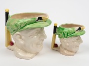 DON BRADMAN&nbsp;graduated pair of Japanese porcelain character jugs, by Marutomo, black factory mark to base, 15cm and 10cm high - 3