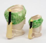 DON BRADMAN&nbsp;graduated pair of Japanese porcelain character jugs, by Marutomo, black factory mark to base, 15cm and 10cm high - 4