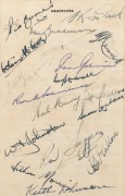 THE 1948 AUSTRALIAN TEAM - The Invincibles: A single sheet with 17 original pen signatures of the touring squad, including Bradman, Barnes, Hassett, Loxton, Miller, Harvey and Lindwall; attractively framed and glazed with details of the team. Overall 34 x - 2