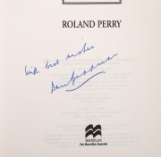 DENNIS LILLEE pen signed A.G.Thompson P/L white hide cricket ball; together with a copy of "The Don" by Roland Perry [1995], signed by Don Bradman and endorsed and signed by the author. (2 items). - 3
