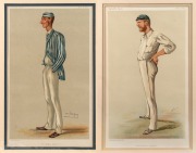 Original Vanity Fair chromo-lithographs featuring Australian cricketers 'The Demon bowler' (Spofforth, 1878) and 'Australian Cricket' (Bonner, 1884); individually mounted, overall 53.5 x 43.5cm (2)