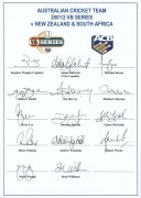 2001-02 Australian Team for ODI Series v New Zealand & South Africa, official team sheet with 14 signatures including Stephen Waugh (captain), Adam Gilchrist, Glenn McGrath & Ricky Ponting. Scarce.
