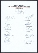 2003-04 Australia A vs India, team sheet with 11 signatures including Michael Hussey (captain), Michael Clarke, Martin Love & Brad Hodge; plus 8 individual signed photographs. (19 autographs).