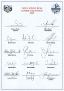 2000 Australian Team for the Carlton & United Series (One Day Series v India & Pakistan), official team sheet with 14 signatures including Stephen Waugh (captain), Shane Warne, Ricky Ponting & Adam Gilchrist. Scarce