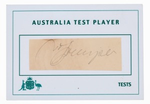 VICTOR TRUMPER (1877 - 1915) original pencil signature on piece, affixed to an "AUSTRALIAN TEST PLAYER" card.