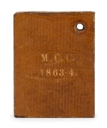 Melbourne Cricket Club: 1863-64 Member's Season Ticket, brown leather covers with gilt 'M.C.C. 1863-4.' on front & back; signed internally by the Treasurer, J. Henderson. Extremely scarce. - 3