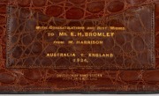 A Smythson of Bond Street leather wallet, with multiple internal compartments and gilt lettering: "With Congratulations and Best Wishes to MR. E.H. BROMLEY from W. Harrison. Australia v England 1934."&nbsp; The wallet contains are original photo postcard of Br - 3