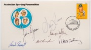Bob Simpson, Doug Walters, Trevor Chappell, John Dyson, Peter Toohey & Steve Nixon; great original pen autographs, all together on a Feb.1981 First Day Cover for the 35c Victor Trumper stamp. What a great bunch of cricketers!
