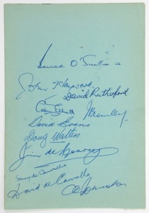 A NEW SOUTH WALES REGIONAL TEAM: circa 1960, autograph page with 11 signatures including Doug Walters, Jim de Courcy, David Evans, Sonny & David de Carvalho and Bruce O'Sullivan.