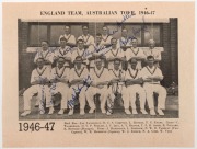 1946-47 England Team to Australia, team picture (from a publication) with 9 ink signatures including Norman Yardley, Len Hutton, Bill Edrich,&nbsp;&nbsp;Cyril Washbrook & Alec Bedser.&nbsp; Australia won the Five Match series 3-0.