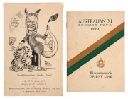 THE AUSTRALIAN XI 1930: Souvenir menu/programme for a "Complimentary Smoke Night tendered to Mr. W.L. Kelly J.P., Manager of 1930 Australian XI by Richmond Cricket Club on Tuesday, February 11th, 1930 at Richmond Town Hall." featuring a cartoon portrait o