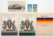 Official Orient Line Cricket Tour souvenir itineraries, comprising of the "AUSTRALIAN XI ENGLISH TOUR 1934" and "MCC AUSTRALASIAN TOUR 1936-7", together with a few associated items, (6).