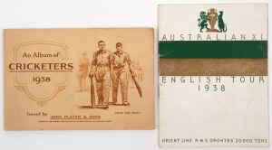THE AUSTRALIANS IN ENGLAND 1938: An official Orient Line "AUSTRALIAN XI ENGLISH TOUR 1938" itinerary booklet with original pen signatures of all 17 in the Australian touring party; together with "An Album of CRICKETERS 1938" containing a complete set of 50 of the John Player & Sons cigarette cards. (2 items). The 1938 Ashes series between Australia and England was drawn. England and Australia, captained by Don Bradman, won a Test each, with two of the other Tests drawn