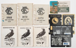 COLLINGWOOD: Adult Season Tickets for 1968, 1970, 1973, 1974, 1975, 1979 and several 1990's. (Total: 11).