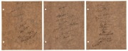 SIR DONALD BRADMAN and others, 1940. A rare series of signatures from the early War years, on three matching sheets: comprising of "Rest of Australia" featuring Bradman, Grimmett, Brown, Ring, Tallon, Hasset and others; "NEW SOUTH WALES" featuring McCabe,