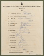 SOUTH AFRICA in AUSTRALIA & NEW ZEALAND: Official South African team sheet signed by all 17 members of the squad, including Goddard (Capt.) and Van der Merwe"; framed & glazed, overall 35 x 30cm. - 2
