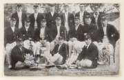 THE AUSTRALIAN TEAM IN ENGLAND 1909: fully signed original postcard of Bollard team photo. Framed & glazed, overall 29 x 31cm. - 2