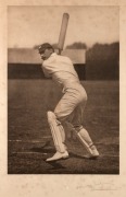 Stanley Jackson, signature on lower right margin of superb half-tone offset lithographic original of the England Captain, Stanley Jackson, in full flight, published by the Swan Electric Engraving Company, London, 1st September, 1905; image size 28 x 42 cm - 2