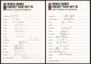 WORLD SERIES CRICKET TOUR 1977-78: Two official team sheets: WEST INDIANS, with 14 signatures including Lloyd, Garner, Greenidge, Holding and Richards; and the WORLD TEAM, with 15 signatures including Greig, Abbas, I. Khan, Underwood and Woolmer. (2).