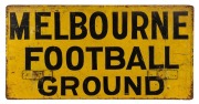 TRAMWAYS vintage metal destination sign "MELBOURNE FOOTBALL GROUND", mid 20th century, ​​​​​​​28 x 56cm