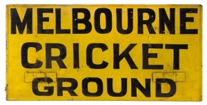 TRAMWAYS vintage metal destination sign "MELBOURNE CRICKET GROUND" mid 20th century, 28 x 56cm