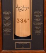 MARK TAYLOR'S 334 NOT OUT: Attractively framed limited edition full-size bat [No. 240 of 334] signed by Mark Taylor to celebrate his achieving a top score equal to that of his hero, Don Bradman.; Framed and glazed; Overall 110 x 35cm - 2