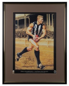 Nathan Buckley and Jamie Cooper original signatures on limited edition reprints of Cooper's painting of the Collingwood star [No. 110 of 500];Framed and glazed;Overall 78 x 61cm