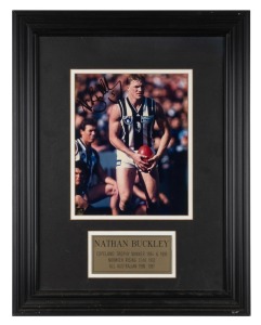 Nathan Buckley signed action photograph, Framed and glazed with COA, Overall 51 x 39.5cm