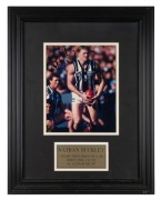 Nathan Buckley signed action photograph, Framed and glazed with COA, ​​​​​​​Overall 51 x 39.5cm