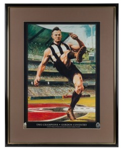 Gordon Coventry limited edition (110 of 500) reproduction of Jamie Cooper's painting of the Collingwood great in action; Signed by the artist; Framed and glazed; Overall 79 x 61.5cm