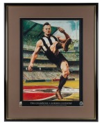 Gordon Coventry limited edition (110 of 500) reproduction of Jamie Cooper's painting of the Collingwood great in action; Signed by the artist; Framed and glazed; ​​​​​​​Overall 79 x 61.5cm