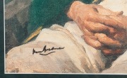 DON BRADMAN original signature on a reproduction of the Ivor Hele studio portrait of Bradman in his Test Team blazer. Attractively framed & glazed, with COA. Overall 92 x 82cm. - 2