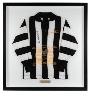 Lou Richards original signature on 50th Anniversary 1953 Collingwood Premiership replica jumper with embroidered details of the team and their positions; Lou Richards was Captain; with COA; framed & glazed; overall 94 x91cm