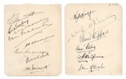 THE AUSTRALIANS IN ENGLAND 1934: The complete Australian Team signatures (14) in ink on two matching pages removed from an autograph book; headed by Woodfull, O'Reilly and Kippax, the team included Ebeling, Oldfield, McCabe, Grimmett, Darling, Bromley, Br