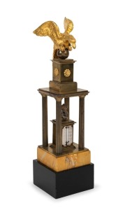 GRAND TOUR antique desk pocket watch stand with eagle finial, classical bust and thermometer, 19th century, 29cm high