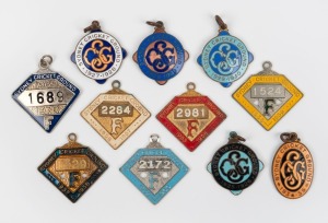 SYDNEY CRICKET GROUND: Membership fobs for 1925-26, 1927-28, 1928-29, 1929-30, 1934-35, 1955-56, 1956-57, 1957-58, 1958-59, 1959-60 and 1969-70. (Total: 11).