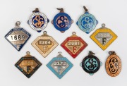 SYDNEY CRICKET GROUND: Membership fobs for 1925-26, 1927-28, 1928-29, 1929-30, 1934-35, 1955-56, 1956-57, 1957-58, 1958-59, 1959-60 and 1969-70. (Total: 11).
