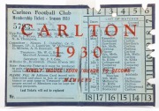 CARLTON: Member's Season Ticket for 1930, with fixture list and hole punched for each game attended. - 2