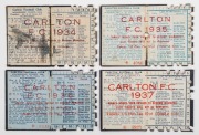 CARLTON: Member's Season Tickets for 1934, 1935, 1936 and 1937, all with fixture list and holes punched for each game attended, (4 items). - 2