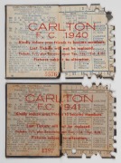 CARLTON: 1940 & 1941 membership season tickets (#236), blue/black buckram covers with silver club logos and text; the interior surfaces with printed details of the club leadership, the fixtures for the club and holes punched for each game attended (2). Ca - 2