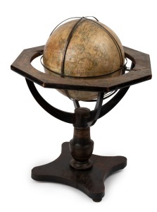An antique Dutch 9&frac12; inch globe of the world, mid 19th century, 56cm high