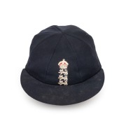 KEN BARRINGTON'S ENGLAND TEST TEAM CAP with embroidered crown and three lions crest and his name in ink to the Simpson's label inside the crown. Generally in very good condition.Kenneth Frank Barrington (1930 - 1981) was a right-handed batsman and occasio