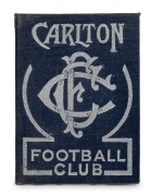 CARLTON: 1944 Carlton membership card, blue/black buckram covers with silver club logo and text; the interior surfaces with printed details of the club leadership, the fixtures for the club, and holes punched for each game attended, overall 8 x 11.8cm whe