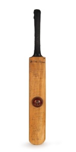 378 · A full-sized "Centurion" cricket bat with a half Clive Lloyd Red Stripe Cup ball affixed to the front of the blade, which is headed "VINTAGE PLAYERS" and bears the original pen signatures of Gary Sobers, Greg Chappell, Clive Lloyd, Alan Davidson, Wes Hall, Bob Simpson, Bob Cowper, Colin Cowdrey, Richie Benaud, Peter Lashley, Gerry Gomez, Everton Weekes, Clyde Walcott, Keith Boyce and several others. Signed 'WALSH" in the ownership position.