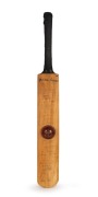 A full-sized "Centurion" cricket bat with a half Clive Lloyd Red Stripe Cup ball affixed to the front of the blade, which is headed "VINTAGE PLAYERS" and bears the original pen signatures of Gary Sobers, Greg Chappell, Clive Lloyd, Alan Davidson, Wes Hall