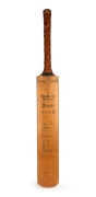 A full-sized "Imperial Driver" Super Four Stars cricket bat by Gradidge, signed by the 1948 Invincibles including Bradman, Hassett, Brown, Saggers, Harvey, Johnson, Ring, Miller, and the others, but several are&nbsp;faded. Signed W.A. Smith in the ownership po
