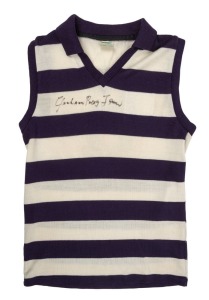 "GRAHAM POLLY FARMER" original autograph on the front of a sleeveless GEELONG club guernsey (Size 40, made by RIDER) with "6" on the back.