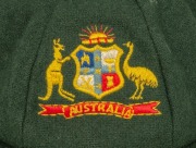 KERRY O'KEEFE'S AUSTRALIAN TEST TEAM BAGGY GREEN CAP with embroidered Australian coat of arms to the front panel; with his initials "KOK" in pen to the Albion Australia maker's panel affixed inside. Kerry James O'Keefe appeared for Australia in 24 Test M - 2